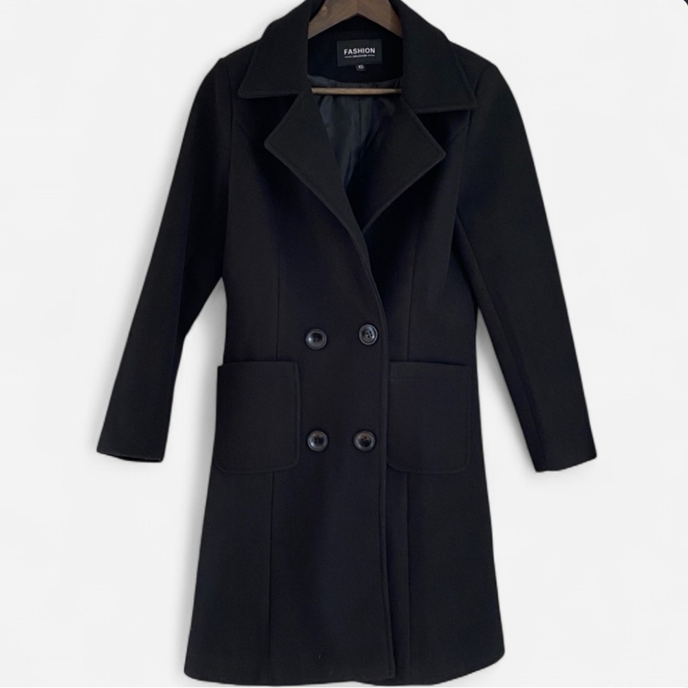 Women’s Black Double Breasted Pea Coat Size XS
